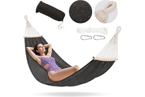 Hamak Dwuosobowy Campela 200x150 cm z Poprzeczkami i Torbą – Udźwig 240 kg – Styl Boho Szary – Ogród, Taras, Balkon, Salon, Kemping