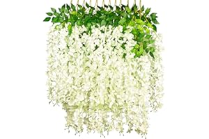 NITAIUN 12 Piezas Artificiales Flores Wisteria Artificiales de Glicina Falsas Planta de Guirnalda Glicina Artificial para Boda Arco Fiesta Hogar Jardín Hotel Decoración 110CM (Blanco)