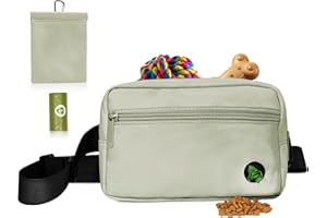 RZMAYIS Dog Training Treat Pouch, Walking Fanny Pack with Poop Bag Dispenser, Waist Belt Bag with Carabiner (Honeydew)