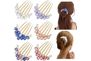 YOOSIT Lot de 6 peignes à cheveux de luxe en forme de fleur avec strass et paillettes en métal avec longues dents pour chignon - Accessoires pour femme et fille