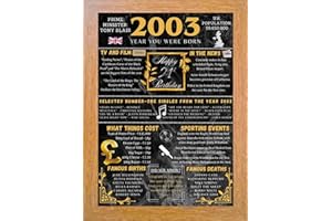 Aryllis A4 Framed 21st Birthday Print, The Year You Were Born - 2003, Manufactured in the U.K., Birthday Gift for 21 Year Old - Oak Frame