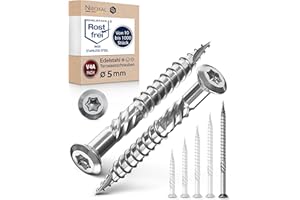 NIETFULLTHINGS Tornillo de terraza de acero inoxidable Muesca de corte TORX, cabeza redondeada y sin nervaduras V4A 5-mm de espesor 80-mm de longitud 100 unidades 52-mm de rosca parcial Tornillo 5x80