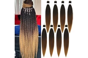 FIRSTCYH HAIR Braiding Hair Pre-Stretched Braiding Hair, 8 Packs Ombre PreStretched Braiding Hair for Crochet Twist Braids Hair for Black Women (66 cm - 26 Inches (8 Pack), 1B/30/27#)
