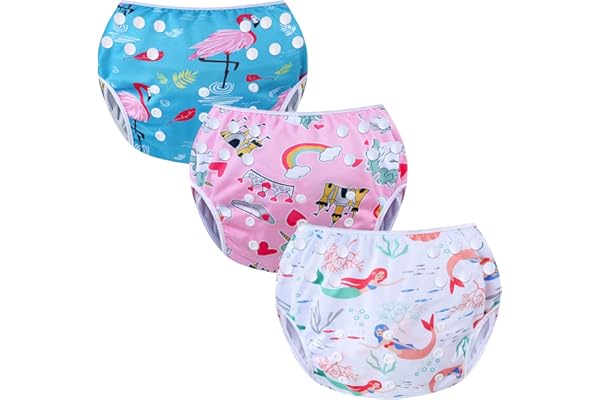 MIXIDON Couches de Bain Réutilisables Bébé Fille Réglable Bébé Couches Lavables Imperméables Lavables Taille Unique Maillots de Bain Ensemble Mignon Piscine Maillots de Bain pour 0-3 Ans