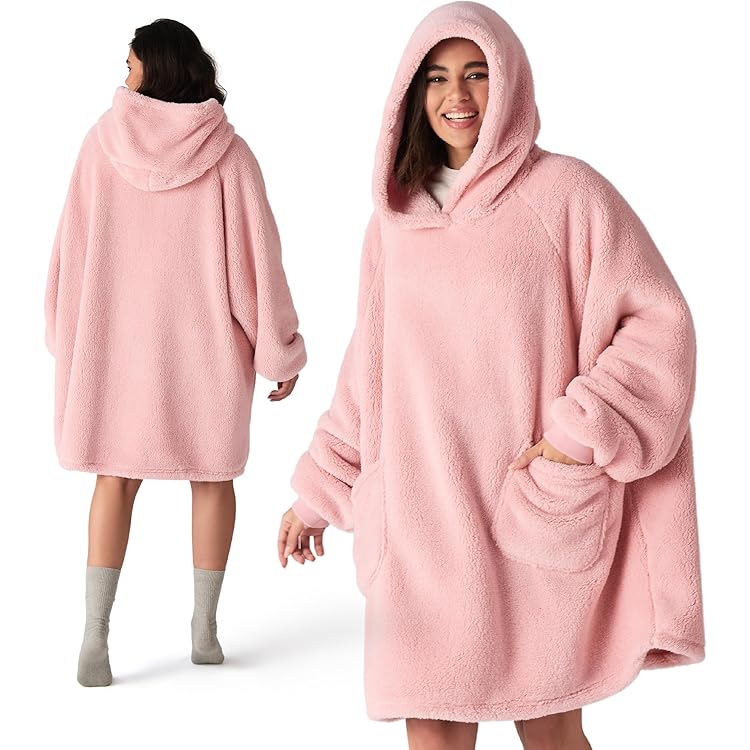JOREAY Dames draagbare deken hoodie, extra lange oversized zachte comfortabele warme hoodie deken, Moederdag geschenken voor mama, Chinchilla, Oversized
