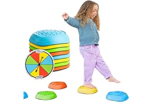 Toyrific Stepping Stones Balance Game - 8 Stackable Pieces, Sensory Stones, Non-Slip with Spinner and Games, Indoor and Outdoor Play Toy for Kids, Holds up to 100kg
