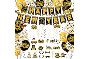 CANCJ Silvester Deko 2026 XXL Set, Happy New Year Deko, Silvesterdeko mit Girlande, Folienballons, Latexballons, Fotorequisiten, Luftschlangen & Konfetti Ballons für Silvesterparty – Neujahrsdeko,Party Set