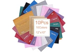 BOYIGOG Heat Transfer Vinyl, 12"X10" Glitter Vinyl Self Adhesive, PU HTV Vinyl 10 Colors Iron On Vinyl for DIY Heat Vinyl Design