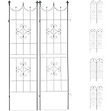 Relaxdays Rankgitter 2er Set, Metall, 180 x 50 cm, Rankhilfe Garten, Vintage, verzierte Spitze, zum Stecken, dunkelgrün