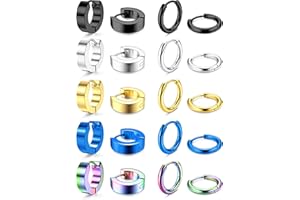 Adramata 10 Pairs of Men's & Women's Earrings - Stainless Steel Hoop Earrings & Hoops Earrings - Conch Cartilage Helix Piercing Earrings - Black, Gold & Silver - For Men and Women
