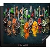 KitchenYeah© Protection Plaque Induction 60x52 cm Protege Tapis Deco Cuisine Cache Protège De Cuisson Accessoire Fleurs - Roses - Bleu - Portrait - Noir