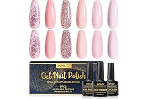 ‎INPING INPING UV Nagellack, 6 Stück Nude Rosa Glitzer Gel Nagellack Set, Sparke Diamant Champagner Hellrosa Schimmer Gelnägel Soak Off UV für Hochzeit Valentinstag Französisch Maniküre Kit