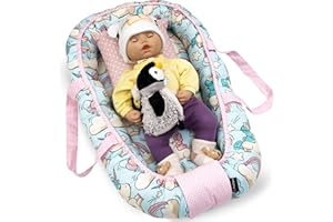 PinkZebra Borsa da trasporto per bambole, nido per bambole e animali di peluche fino a 48 cm, paracolpi in cotone, nido di peluche, borsa per il trasporto e letto delle bambole, unicorno