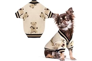 SKXEO Dog Sweater Classical Bear print Knitted Cat Outfit Holiday Puppy Costumes Soft Fall Winter Warm Cardigan Cats Pet Sweater Vest Clothes for Small Medium Dogs Cats(Coffee,XL)