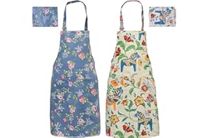 emperoch 2 piezas Delantales de Cocina Chefs Delantales Florales para Mujer Delantal Ajustable con Bolsillo Delantal Cocina Mujer Algodón Delantal Floral con 2 Bolsillos