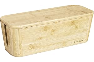Navaris Scatola Nascondi Cavi Elettrici in Bambù 32x12x11cm - Canalina Copriciabatta - Box Copri Fili Ciabatta Elettrica Sdoppiatore Presa Corrente