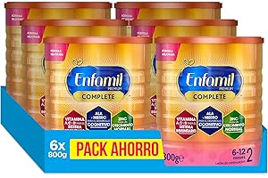 Enfamil Premium Complete 2 - Pack Mensual Fórmula Leche Infantil de Continuacion para Lactantes Bebés de 6 a 12 Meses, 800 gr - Pack de 6 Latas