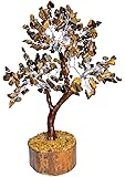 SATYAMANI Natural Energized Tiger Eye Crystal Tree (300 Dana) Golden for Wealth & Prosperity, Happiness & Fengshui, Reiki Healing and Vastu Correction, Brown