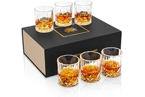 KANARS 6 Piezas Vasos de Whisky, Copas de Whiskey Robusto Cristalino 100% Sin Plomo para Escocés, Borbón y Más, Hermosa Caja de Regalo, 300 ml