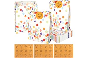 Bomtop 30 Pezzi Sacchetti Regalo di Carta con 36 adesivi, Sacchettini Compleanno Bambini a Pois Colorati, Sacchetti Regalo di Caramelle per Confezionare Compleanno, Matrimoni, Natalizi Feste Halloween