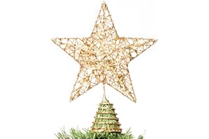 ‎JOIEDOMI Joiedomi Weihnachtsbaumspitze, Glitzernder Goldfarbener Stern, Stern Christbaumspitze, Baumspitze Spitze Beleuchtet mit 20 LED-Lichtern für Weihnachtsbaumdekorationen, Urlaubsparty, Innendekoration