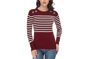 Dilgul Maglione da Donna a Righe Pullover Pullover Maglione Maglietta a Maniche Lunghe