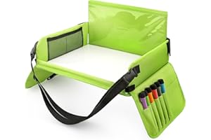 INFIVITA Lap Tray, Travel Table Tray for Children, Play with Erasable Drawing Board & 6 Coloured Pencils for Game and Dining Table, Play Table, Car Seat Table for Buggies, Prams, Car, Plane, Train