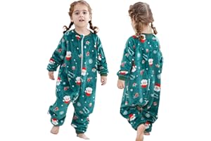 HAHASHOW Pijama Manta Niño Navidad Franela Saco De Dormir Con Pies Tog 2.5 Buzo Bebe Invierno Ropa Bebe Niña 3-4 Años, Papá Noel