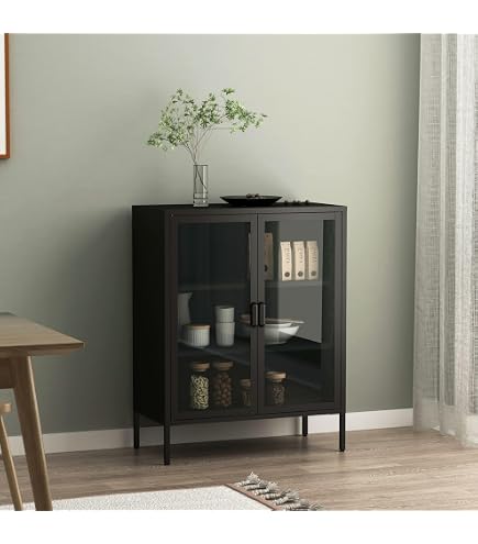 Credenza Acciaio E Vetro Antracite 75x35x105 Cm – Mobile Con Ripiano Regolabile