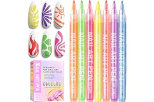 JIASHENG Nail Art Pens, Nail Polish Pen 3D Nail Art Tools for Nail Varnish Pens, 7 Fluorescent Colors Drawing Painting Point Pen, Nail Varnish Pens for Nails Art Design, Nail Art Kit for Home Salon