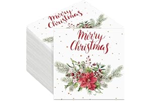 Tenare 200 Pieces Christmas Napkins Paper Disposable Christmas Decoupage Wreath Xmas Party Paper Napkins 13 x 13 Inches Dinner Serviettes for Winter Holiday Restaurant Kitchen Home
