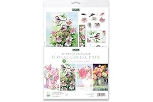 Katy Sue Designs Floral Collection Die-Cut Decoupage Sheets for Card Making. A Pack of 12 Sheets of Die Cuts for Card Making Supplies with Flowers, Blossom, Birds, Tea Cups, & Tulips