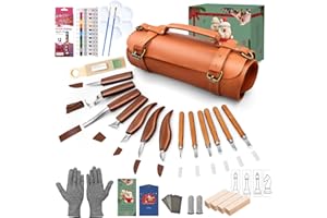COZYGIFT Wood Carving Kit for Adults – 41-Piece Whittling Knives & Carving Tools Set with Basswood Blocks, Chess Carving Patterns, Paints, Sharpening Stone, Strop Board, Sandpaper & Leather Tool Roll