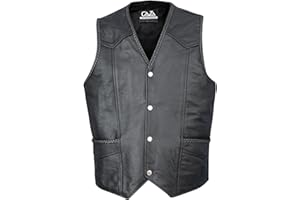 CAZA Leather Motorcycle/Motorbike Waistcoat Vest Cut - Mens Riding Club Black Biker Vests With Braided Laced Sides