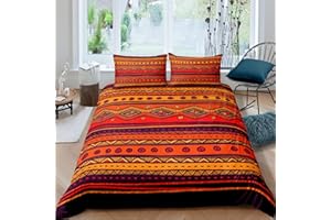 LOUSSIESD Set copripiumino bohémien stile hippie boho, per bambini, ragazzi, ragazze, motivi geometrici del sud-ovest biancheria da letto indiano esotico copripiumino vintage a righe decorazione della stanza 3