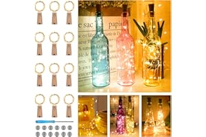 MOLBORY Nasharia Lot de 12 guirlandes Lumineuses à 20 LED de 2 m - Blanc Chaud - Guirlande Lumineuse pour Bouteille de vin - Fil de cuivre - Alimentée par Piles - Décoration de Noël