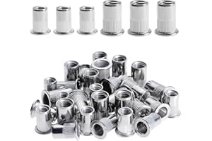 Gueenky 100 PZ Dadi Rivetti Filettati in Acciaio Inox, M6 M8 Dadi Filettati a Testa Piatta, Assortimento Inserti Filettati Mobili in Legno, Ogni Dimensione 50 PZ