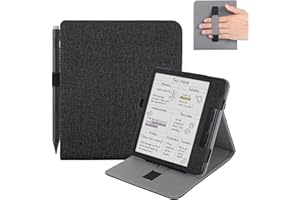 Vakarey per Kobo Libra Colour Cover con Portapenne,per Kobo Libra 2 Custodia con Cinturino da Polso,Nero