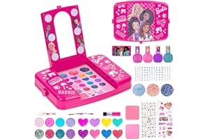 Townley Girl Barbie Zestaw kosmetyków kosmetycznych z podświetlanym lustrem | Zawiera błyszczyk, cień do powiek, pędzle, lakier do paznokci, akcesoria i wiele więcej!