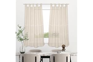 HOMEYA - Cortina Cocina Translúcida 100x140cm - Visillo Transparente Estampado para Ventana, Marco de puerta - 2 Unidades