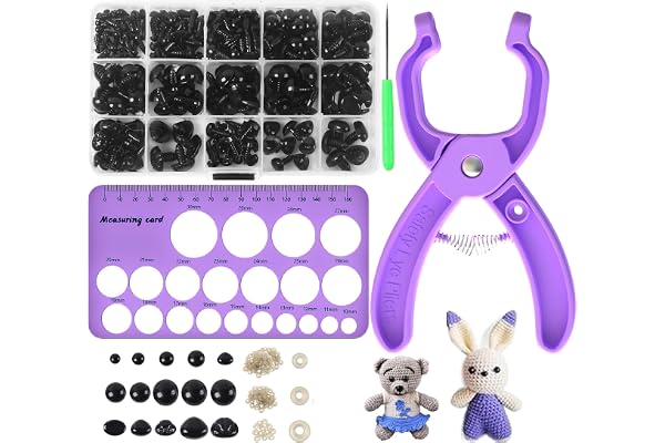 Outil pour Yeux de Sécurité Crochet avec 566 Yeux et Nez de Sécurité, Pince Ergonomique 10-30mm, Carte de Mesure, Accessoires DIY pour Yeux de Securite Amigurumi, Yeux Crochet, Yeux Peluche à Coudre