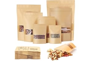 LONELY HIGH HEELS Lot de 40 sachets kraft 9x14 cm fenêtre réutilisables papier marron pour noix, grains de café, feuilles de thé, bonbons, collations