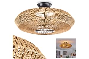 HOFSTEIN Lampa sufitowa Cassano, nowoczesna lampa sufitowa z metalu/rattanu w kolorze czarnym/naturalnym, lampa w m stylu z efektem świetlnym, ø51,5cm, 1 lampa, 1 x E27, bez żarówki