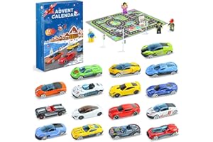 MJUTHY Auto Adventskalender 2025 für Kinder, Mini Racers Adventskalend 24 Tage Weihnachts-Countdown-Kalender Spielzeug Exquisite Sportwagen Rennspielzeug Rennstrecken-Spielmatte geschenk Jungen Mädchen