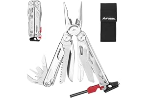 FLISSA Szczypce wielofunkcyjne 19 w 1, torba transportowa, narzędzie wielofunkcyjne, obcinacz do drutu, otwieracz do butelek, śrubokręt, klips do paska, idealne na kemping i konserwację, osłona ze