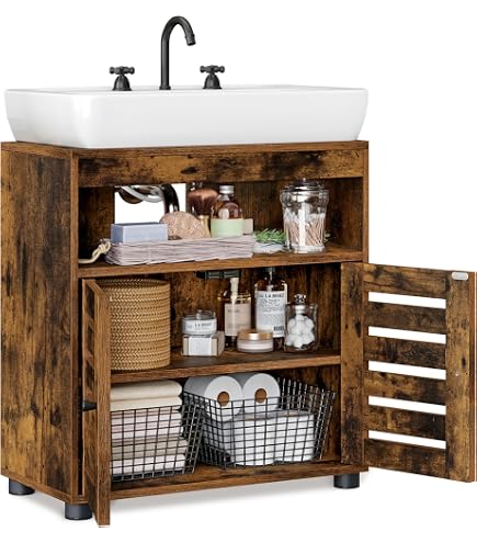 Mobile Bagno Con Lavabo LIFEZEAL - 61x46.5x87 Cm, Stile Vintage Marrone, Struttura In Ferro, 2 Ante, Ampia Capacità