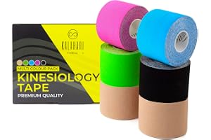 KALAHARI 6 rullar Professionell Kinesiologitejp + eBook med applikationer, Kinesiology Tape med hög vidhäftning, vatten- och