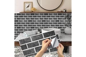 AMOYUN Küchen Fliesenaufkleber, 24 Stück Mosaik Fliesenaufkleber 15x30cm Badezimmer Selbstklebende Fliesendekor Aufkleber Backstein zum Küche Esszimmer Bad Fliesenfolie Deko Schwarz