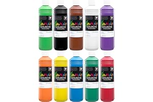M MALVERK Malverk Junior - Gouache Farben Set 10 x 500ml - Schul-Temperafarben für Kinder, Bastelfarben auf Wasserbasis, in praktischen Dosierflaschen