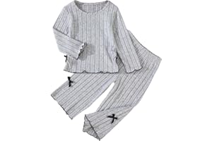 JiAmy Girls 2 Pieces Outfits Kids Ribbed Long Sleeve Tops and Wid-Leg Pants Set Comfortable Toddler Lounge Set Sweatsuit 3-8Y